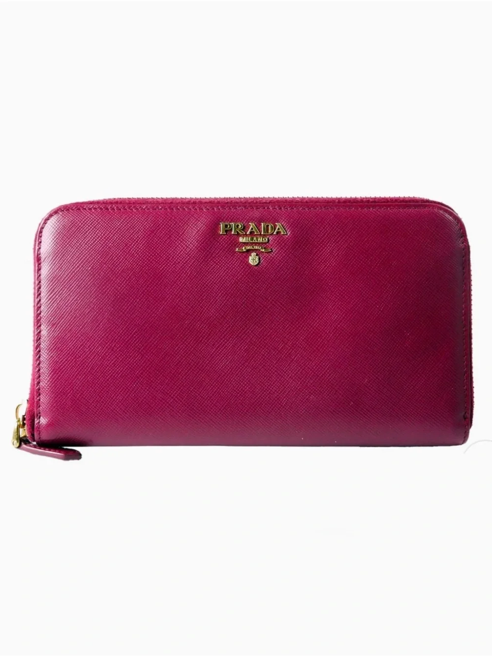 Prada Saffiano Vernice Zip-Around Wallet Clutch Berry Magenta 1ML506